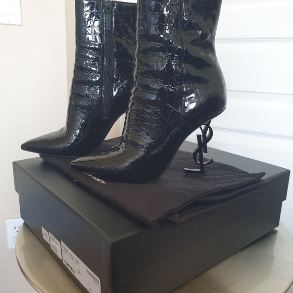 Saint Laurent Opyum Boots Croc Embossed Patent 37+ - Picture 4 of 5